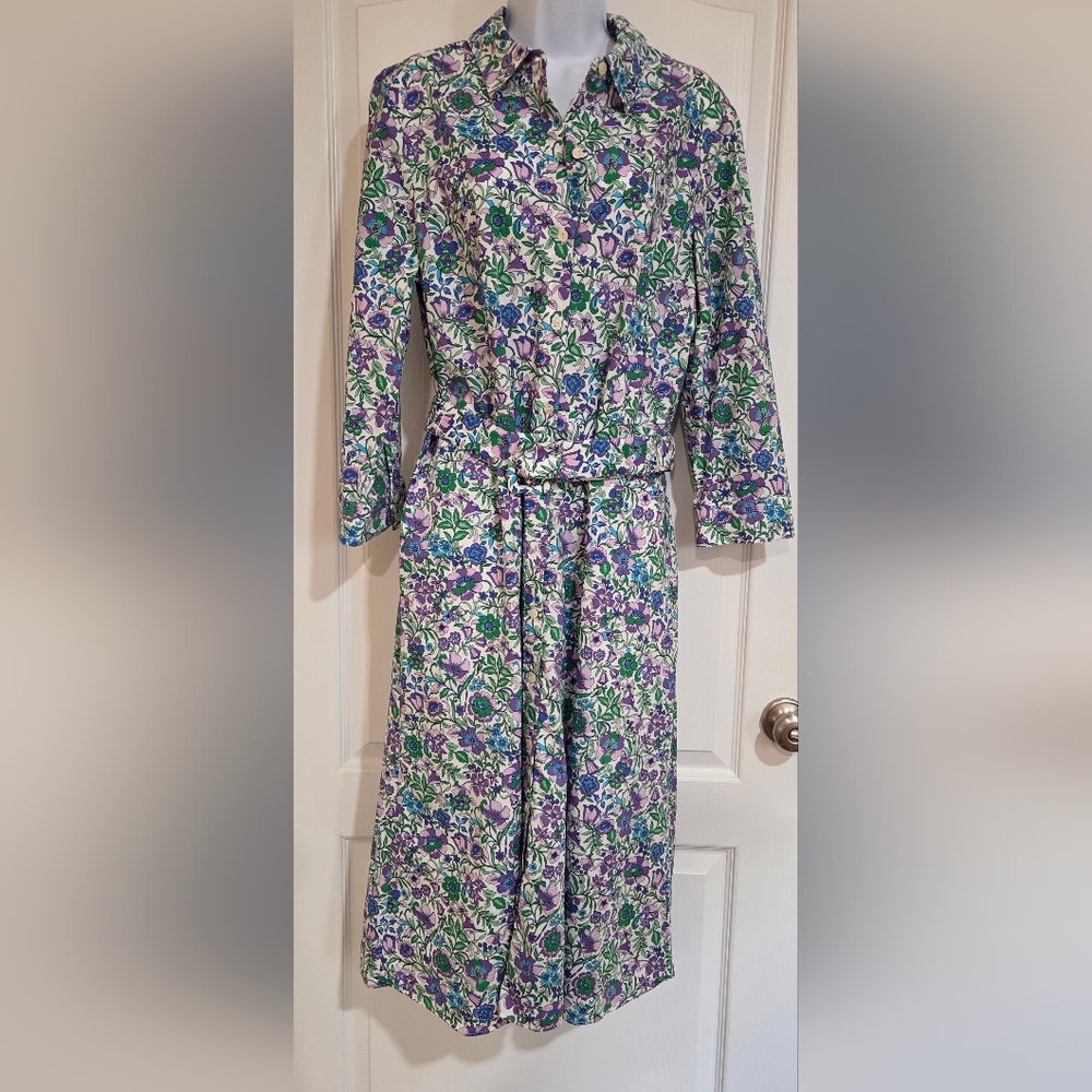 Talbots Floral Button-Front Midi Dress in Purple, Green, White